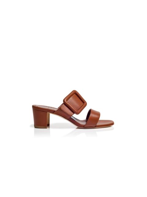 Manolo Blahnik Brown Nappa Leather Open Toe Mules