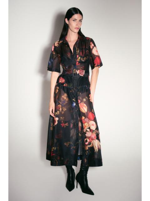 KAREN MILLEN Floral Print Organdie Woven Shirt Dress