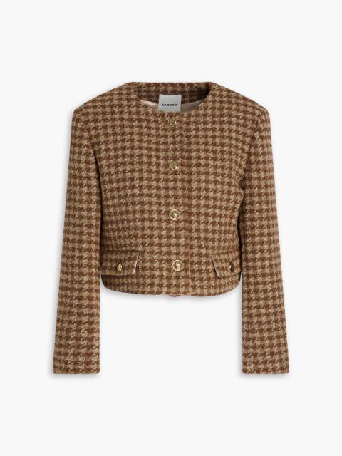 Sandro Cropped houndstooth bouclé-tweed jacket