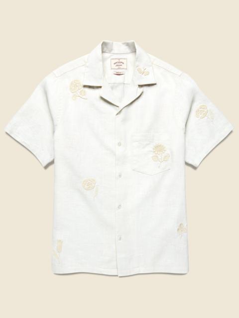 Portuguese Flannel Embroidered Ramie Camp Shirt - Ecru