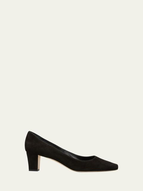 Manolo Blahnik Okkatopla Suede Block-Heel Pump