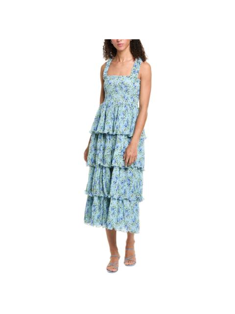GANNI GANNI Pleated Georgette Flounce Smocked Midi Dress
