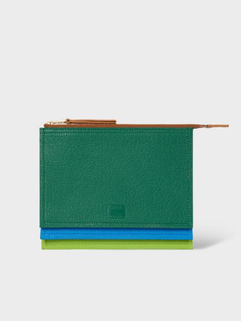 Paul Smith Green Leather Medium Concertina Zip Pouch