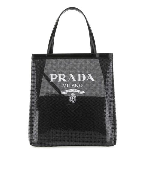 Prada Logo Print Sequin Tote Bag in Black