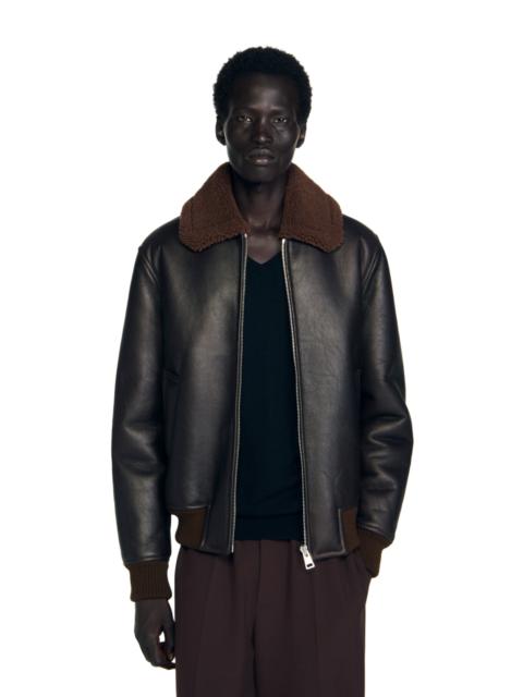 Sandro SANDRO Reversed leather jacket in Chocolate at Nordstrom