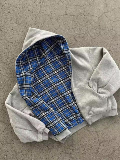 Other Designers Japanese Brand - Reversible Gray Hoodie with Blue Plaid Lining