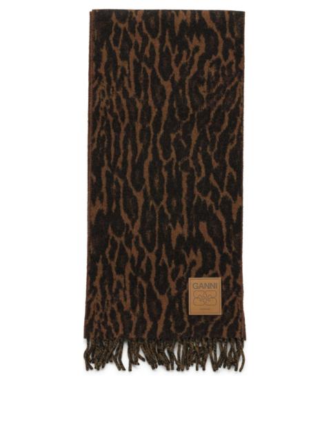 GANNI Ganni Wool Scarf with Fringes Brown Women