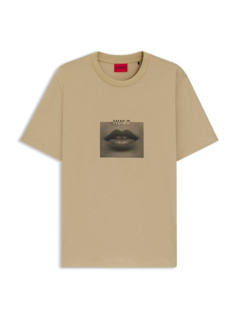 HUGO COTTON-JERSEY T-SHIRT WITH LIP ARTWORK