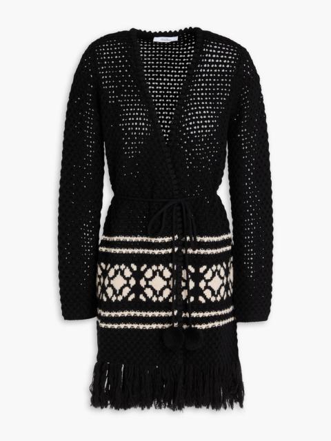 Max Mara Orione fringed belted wool and cashmere-blend cardigan