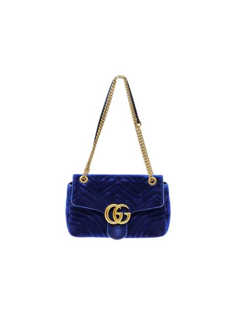 GUCCI GG Marmont Velvet Shoulder Bag Blue Gold Hardware 443496