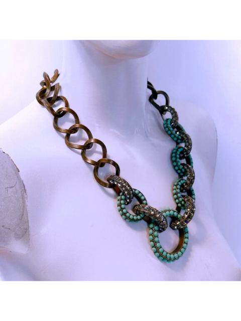 Lanvin Vintage LANVIN Turquoise Beaded & Crystal Embellished Jeweled Collar Necklace