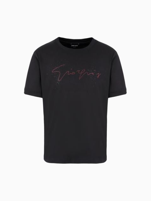 GIORGIO ARMANI GIORGIO'S CREW-NECK COTTON-JERSEY T-SHIRT WITH CRYSTAL EMBROIDERY
