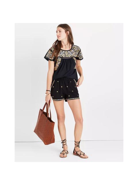 Other Designers Madewell Embroidered Spring Time Pull-On Shorts Stitched Side Pockets Black S