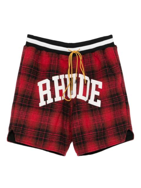 Rhude collegiate-logo plaid shorts
