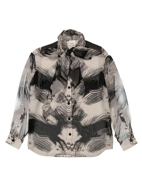Burberry Burberry Ladies Monochrome Deer Print Silk Chiffon Pussy-bow Blouse