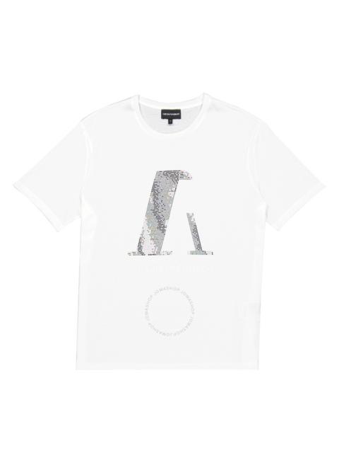 EMPORIO ARMANI Emporio Armani Sequinned Logo Cotton T-Shirt In White