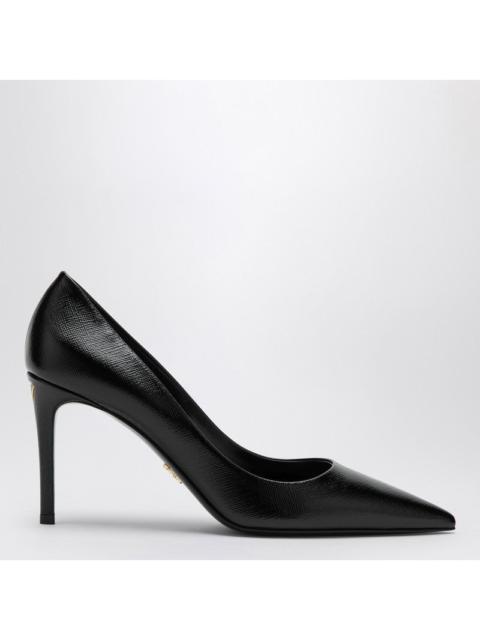 Prada Black Leather Decollete With Logo Women