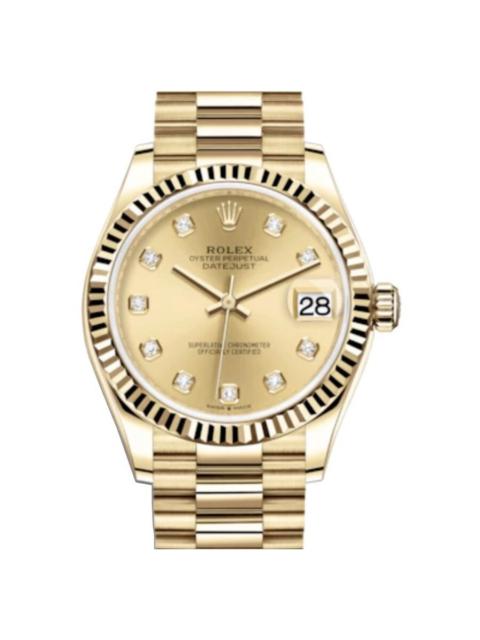 Rolex Datejust 31 Champagne Diamond Dial Ladies 18kt Yellow Gold President Watch 278278CDP