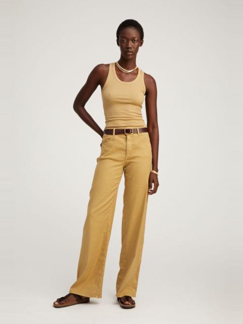 SPRWMN KHAKI LINEN 5 POCKET WIDE LEG PANTS