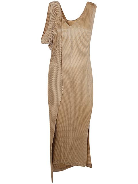 Issey Miyake Women Wrapped Suede Like Pleats Dress