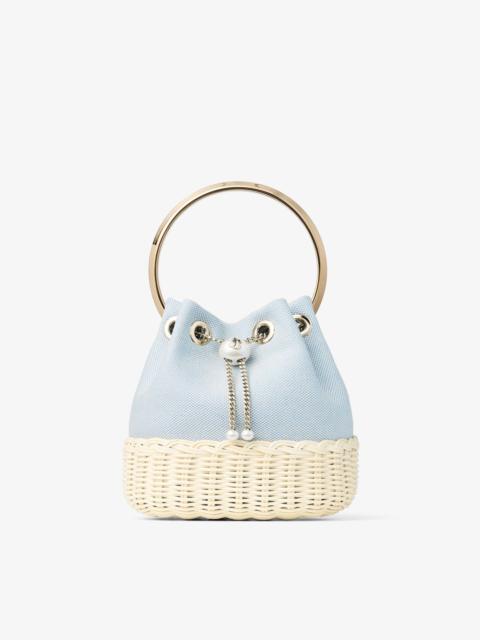 JIMMY CHOO Bon Bon
Riviera Blue Mix Flecked Canvas and Wicker Bucket Bag