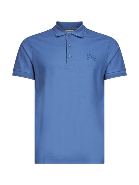 Burberry Burberry Men Pool Blue Cotton Pique Polo Shirt With Embroidered Ekd