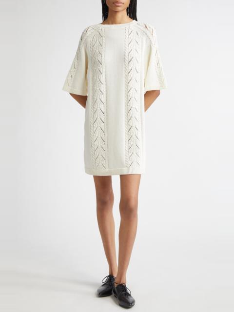 Loulou de Saison LOULOU DE SAISON Arman Oversize Cotton Mini Sweater Dress in Ivory at Nordstrom
