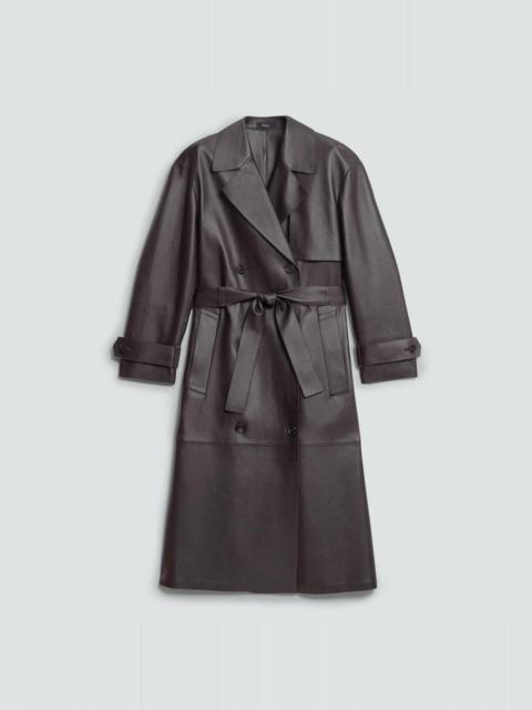 Theory Oversized Double-Breasted Trench Coat in Sleek Leather