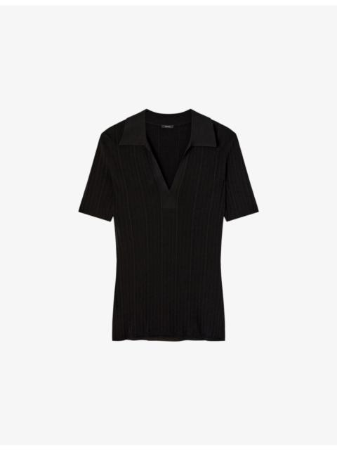 JOSEPH Ribbed V-Neck Knitted Polo Top