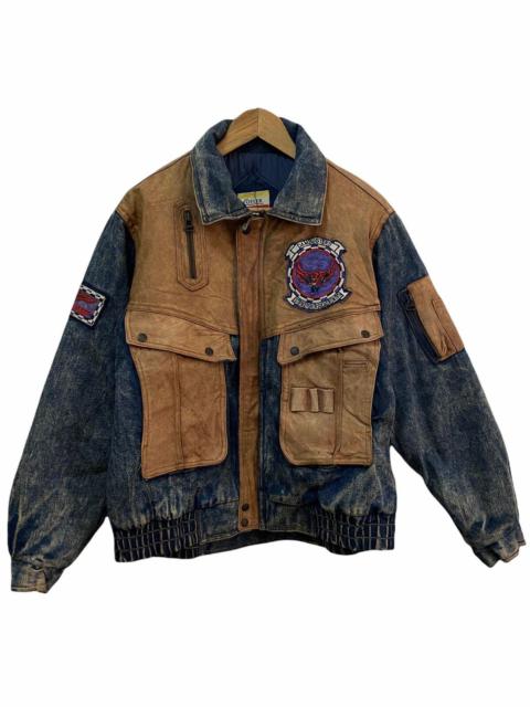 Other Designers Vintage - 🔥UNITED STATES NAVY LEATHER PATCHES PARACHUTE DENIM JACKET