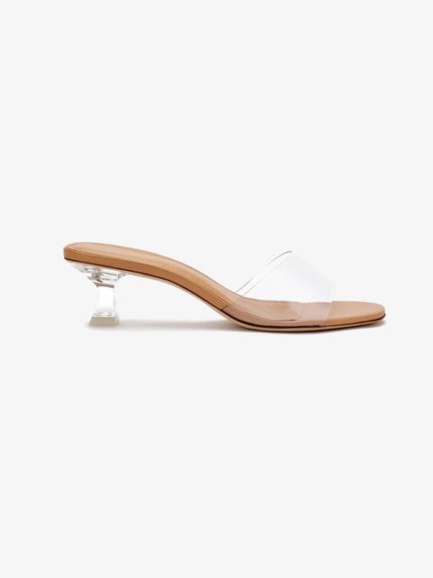 Larroudé Vivi Lucite Mule In Tan Leather and Vinyl