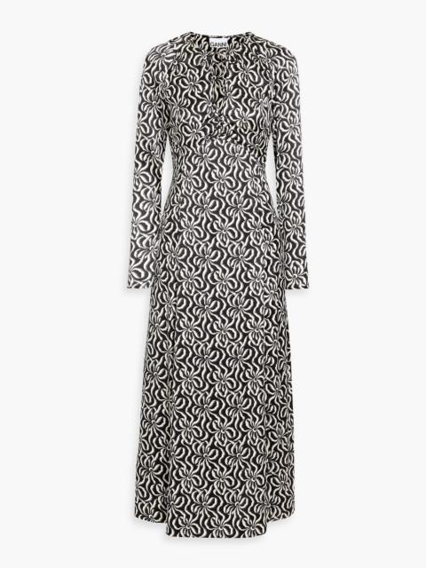 GANNI Printed silk-blend satin midi dress