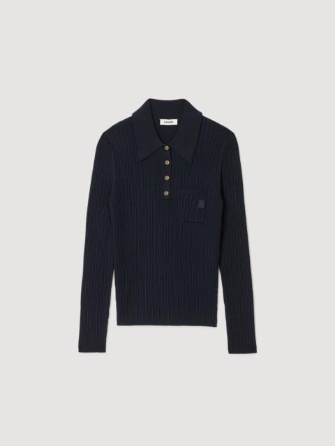 Sandro CABLE KNIT POLO SWEATER