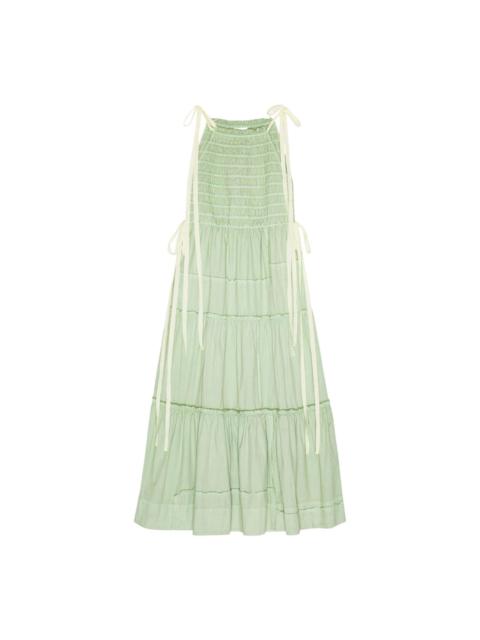 GANNI Patchwork Cotton Twill Maxi Smocked Tiered Dress