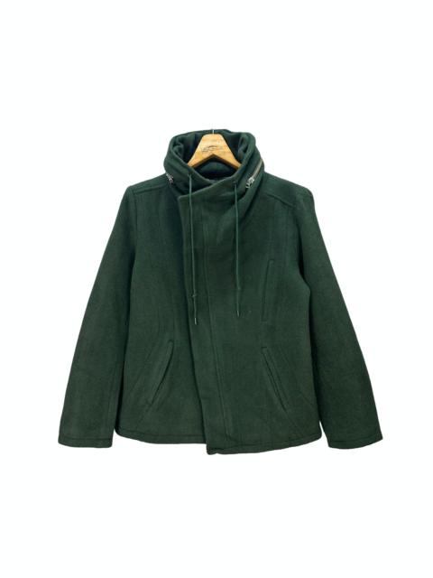 Other Designers TORNADO MART GREEN WOOL HOODED ASYMMETRIC JACKET #8330-004