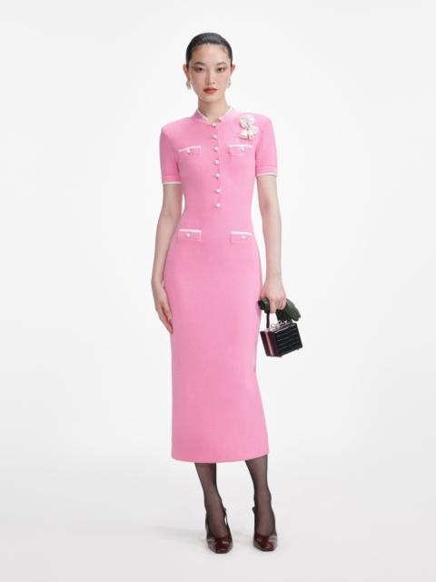 self-portrait Pink Crochet Flower Knit Midi Dress