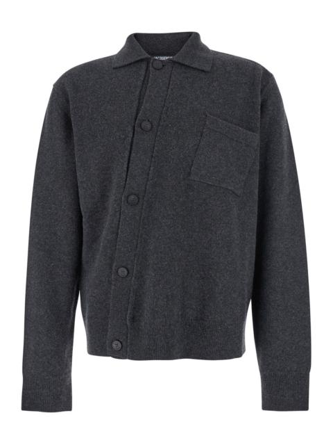 JACQUEMUS Jacquemus Men Grey Cardigan With Asymmetrical Design In Wool Man