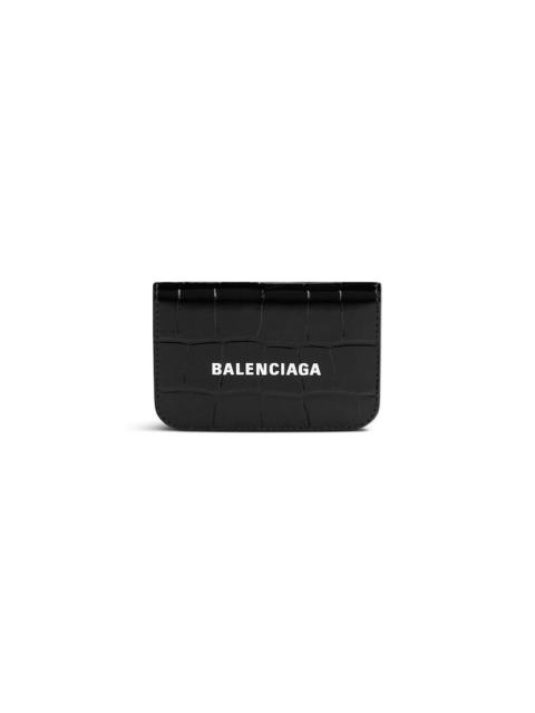 BALENCIAGA Cash Mini Wallet Crocodile Embossed in Black/white