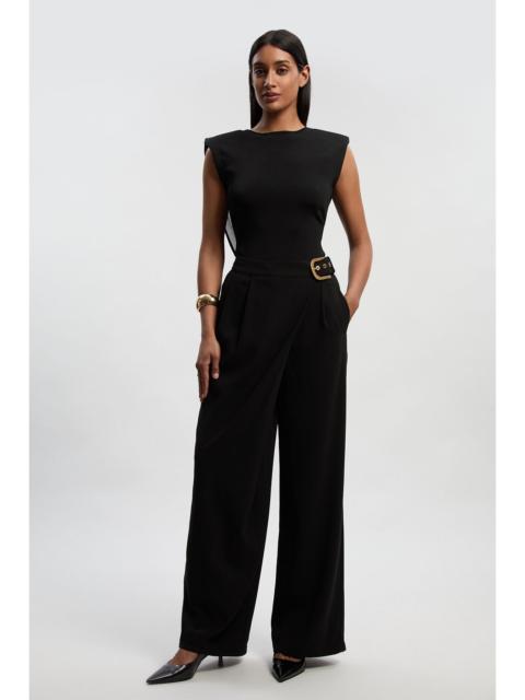 KAREN MILLEN Tailored Crepe Asymmetric Buckle Detail Wide Leg Trouser