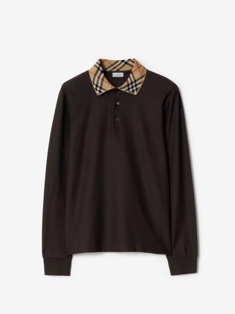Burberry Long-sleeve Check Collar Cotton Polo Shirt