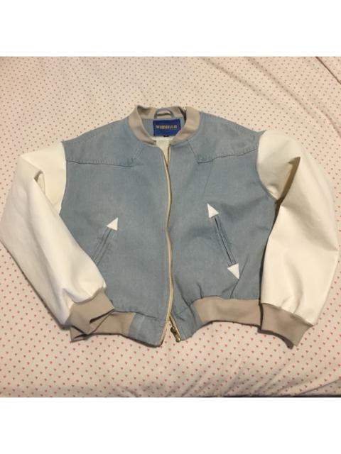 Other Designers Vintage Faux leather Denim Bomber Cropped Jacket