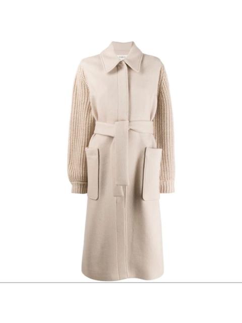 ba&sh Calas Cable Knit Sleeve Long Wool Coat in Creme