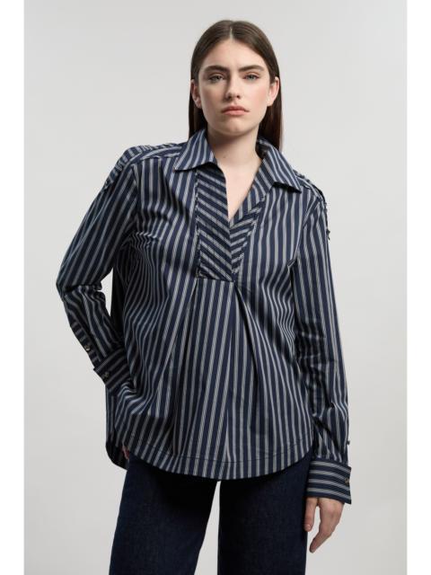 KAREN MILLEN Stripe Boxy Cotton Placket Detail Woven Shirt