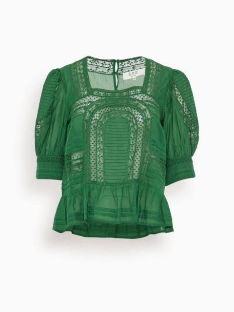 Sea Franca Lace Short Sleeve Top in Green