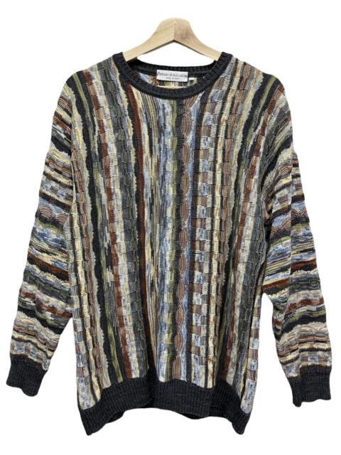 Other Designers Homespun Knitwear - 90's Made In Italy Striped Basketweave Knitted Wool Sweater