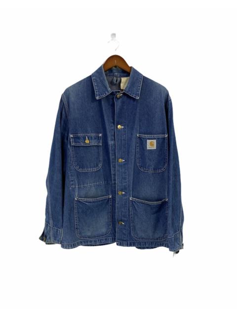 Carhartt Denim Chore Jacket Workwear Destressed Design
