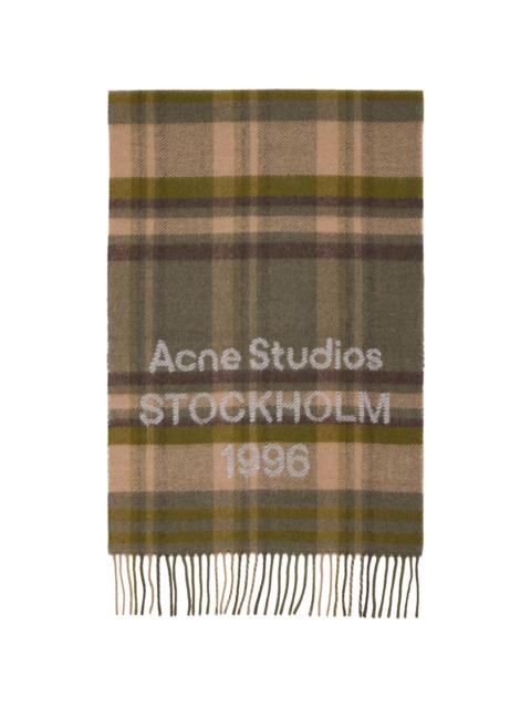 Acne Studios Khaki & Beige Wide Check Logo Scarf