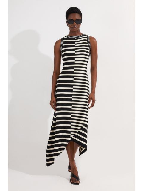 KAREN MILLEN Asymmetric Hem Cut About Stripe Sleeveless Knitted Midi Dress
