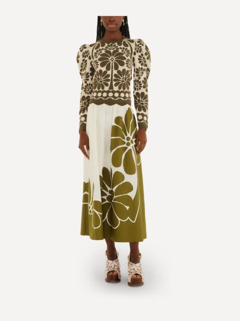FARM RIO Green Palermo Midi Skirt