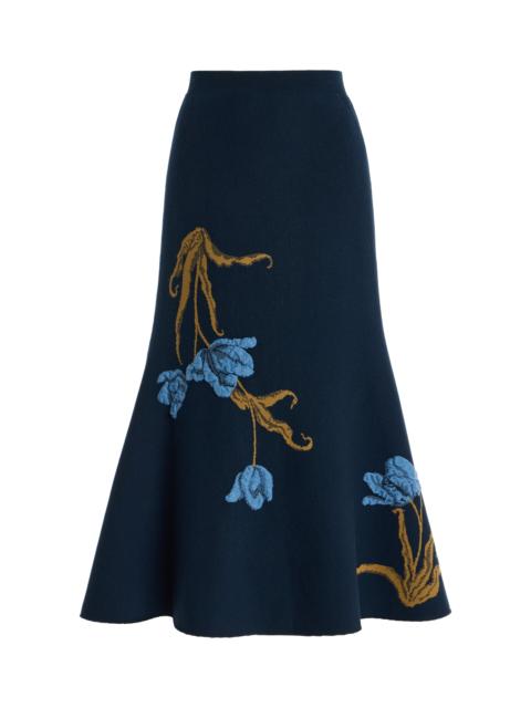 Erdem Embroidered A-Line Midi Skirt navy